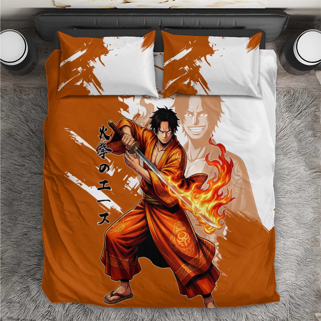 Wano Samurai Portgas D. Ace Bedding Set Fiery One Piece Brush Art