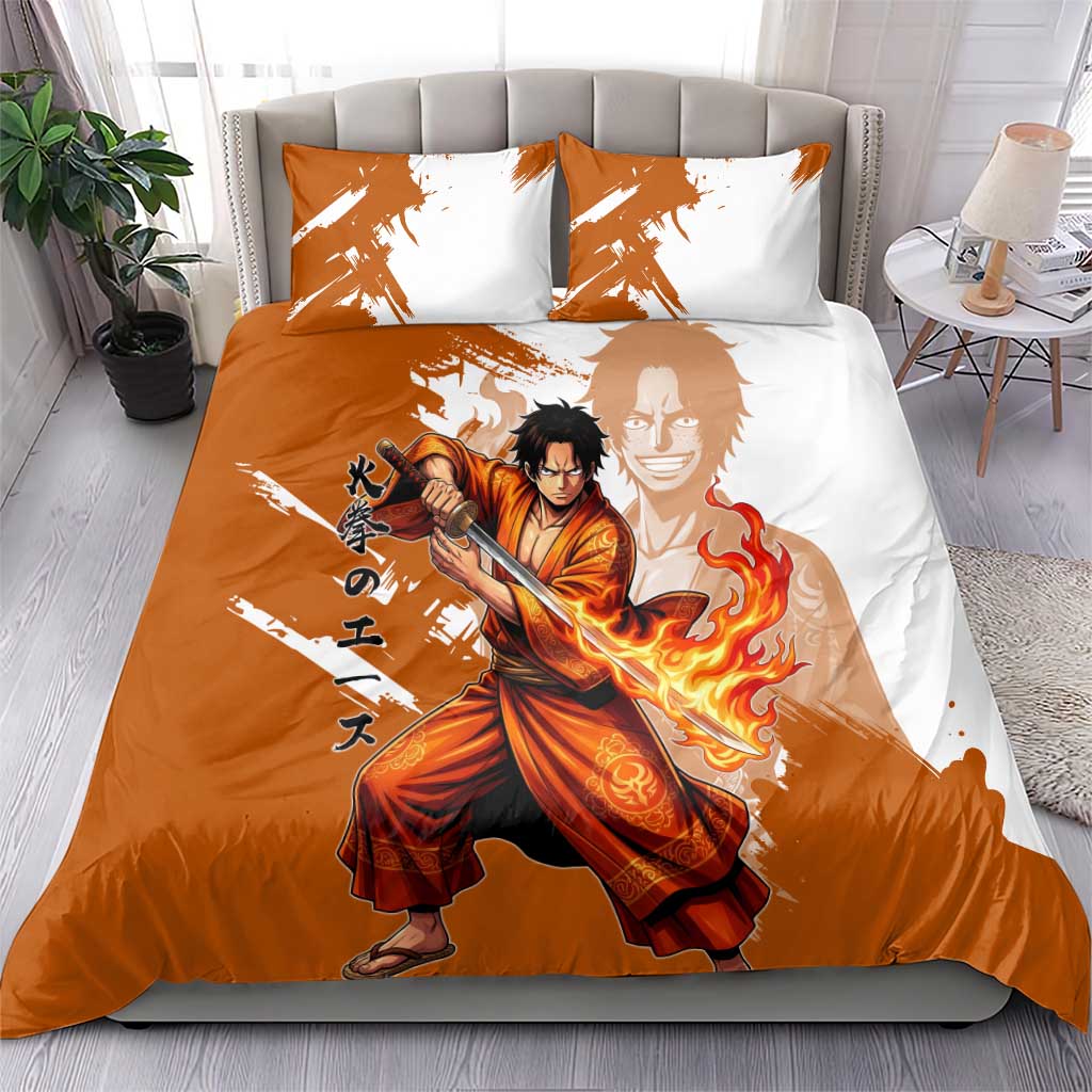 Wano Samurai Portgas D. Ace Bedding Set Fiery One Piece Brush Art