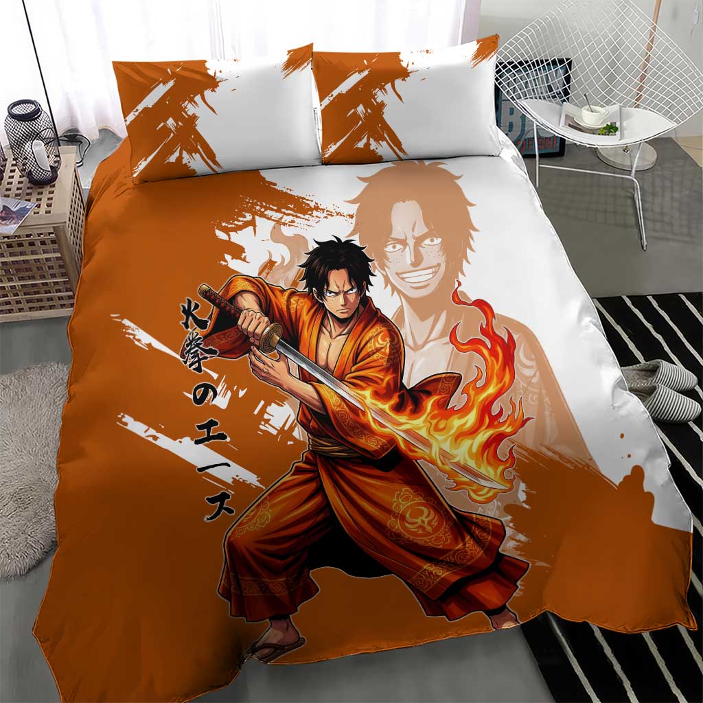 Wano Samurai Portgas D. Ace Bedding Set Fiery One Piece Brush Art