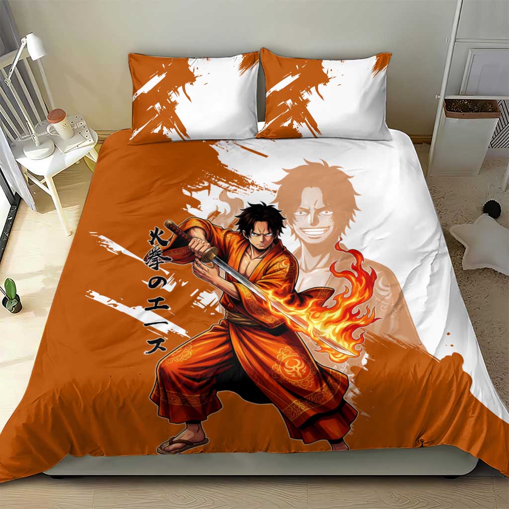 Wano Samurai Portgas D. Ace Bedding Set Fiery One Piece Brush Art