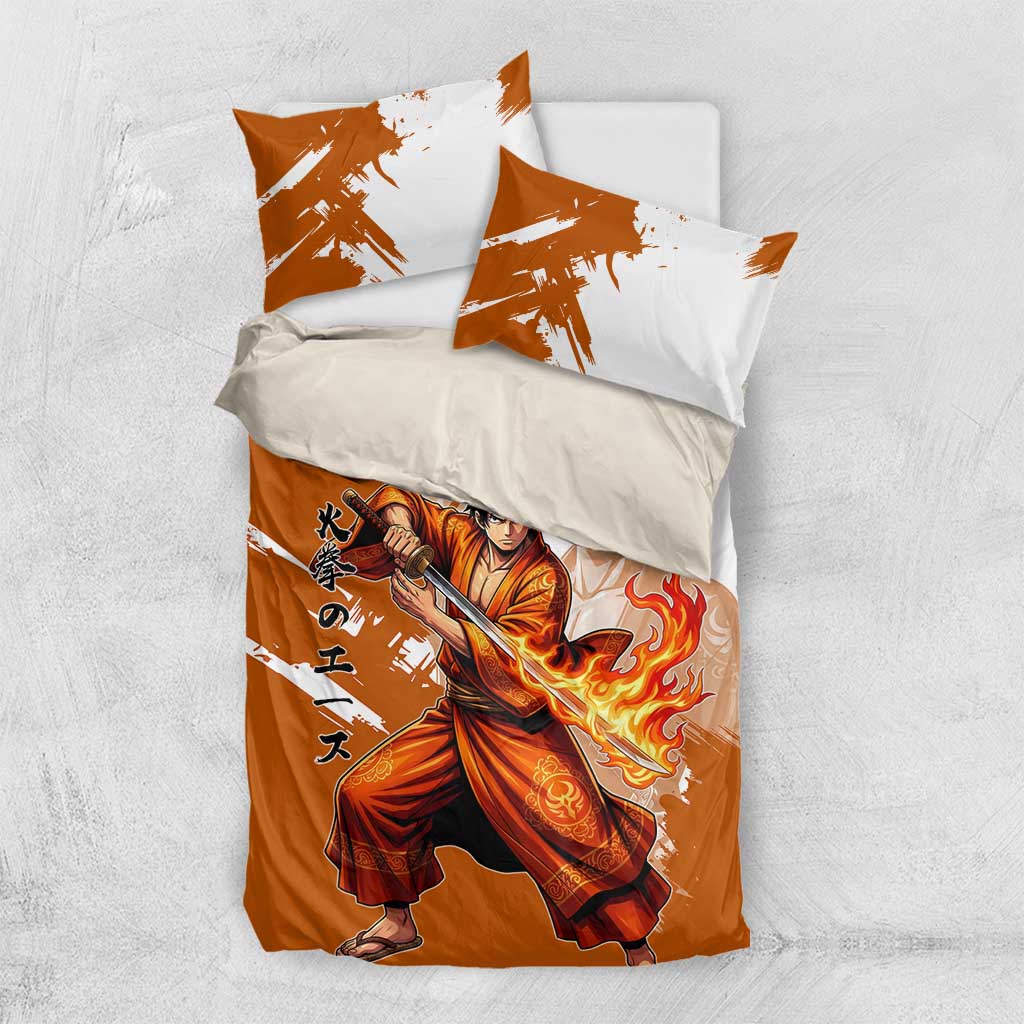 Wano Samurai Portgas D. Ace Bedding Set Fiery One Piece Brush Art