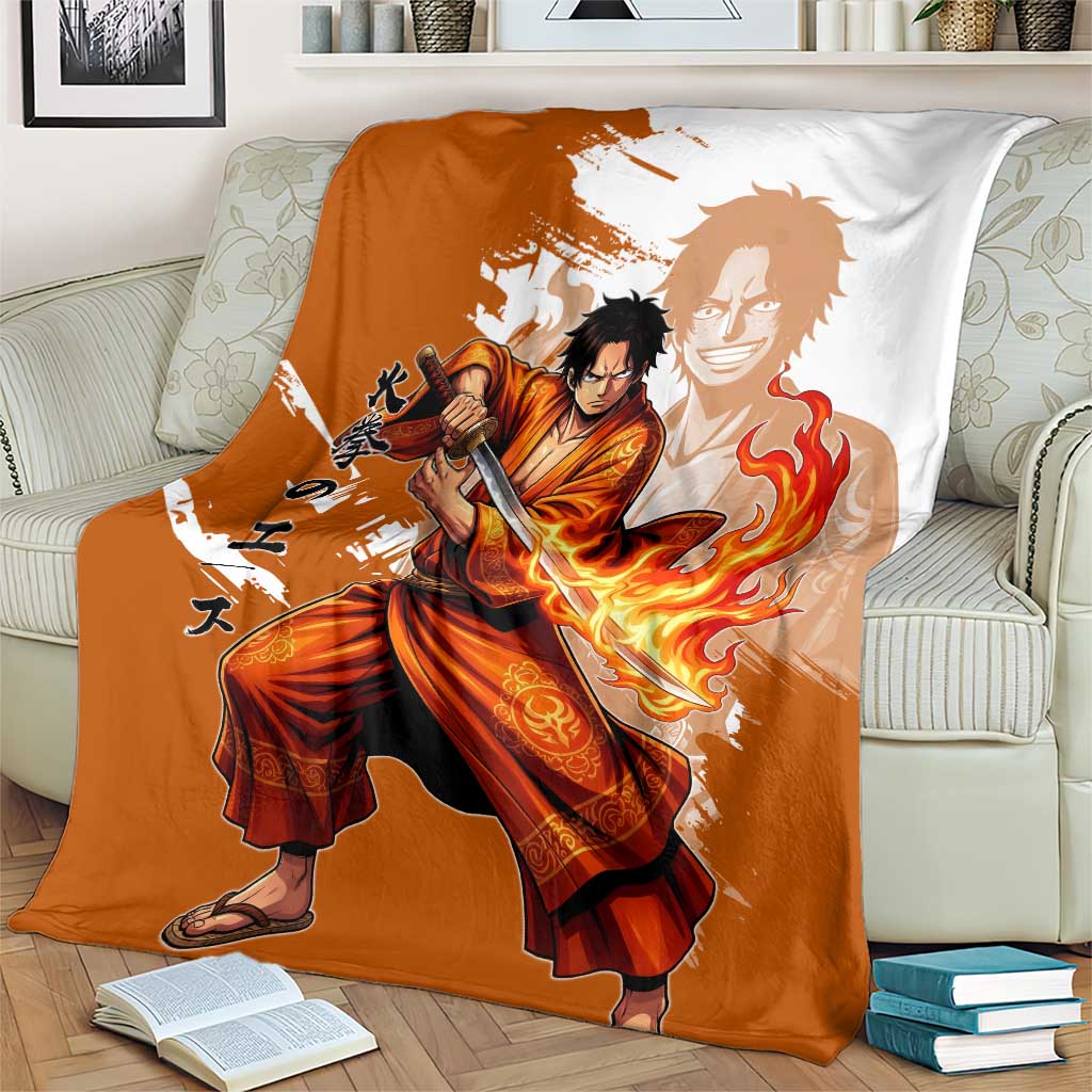 Wano Samurai Portgas D. Ace Blanket Fiery One Piece Brush Art
