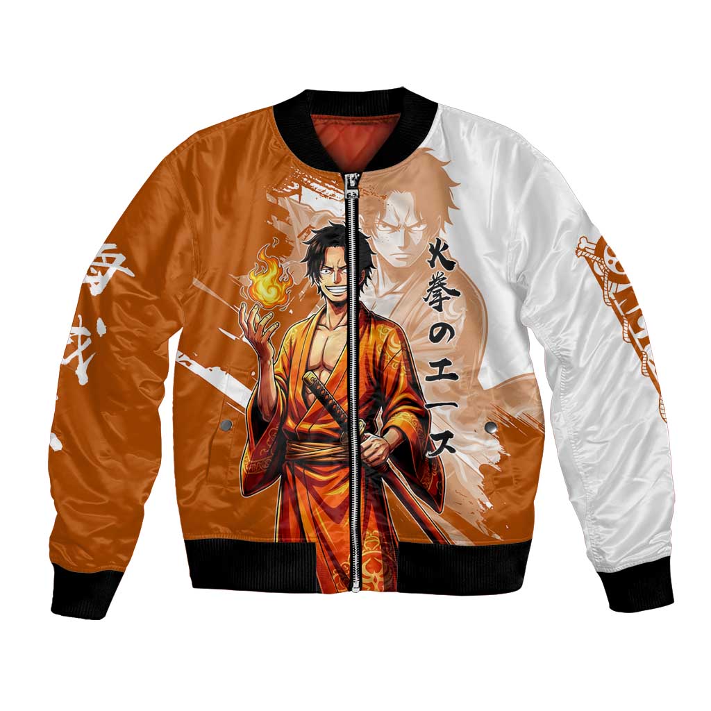 Wano Samurai Portgas D. Ace Bomber Jacket Fiery One Piece Brush Art