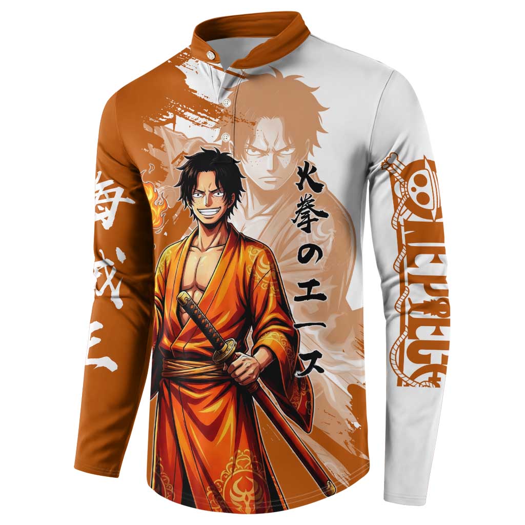 Wano Samurai Portgas D. Ace Button Sweatshirt Fiery One Piece Brush Art