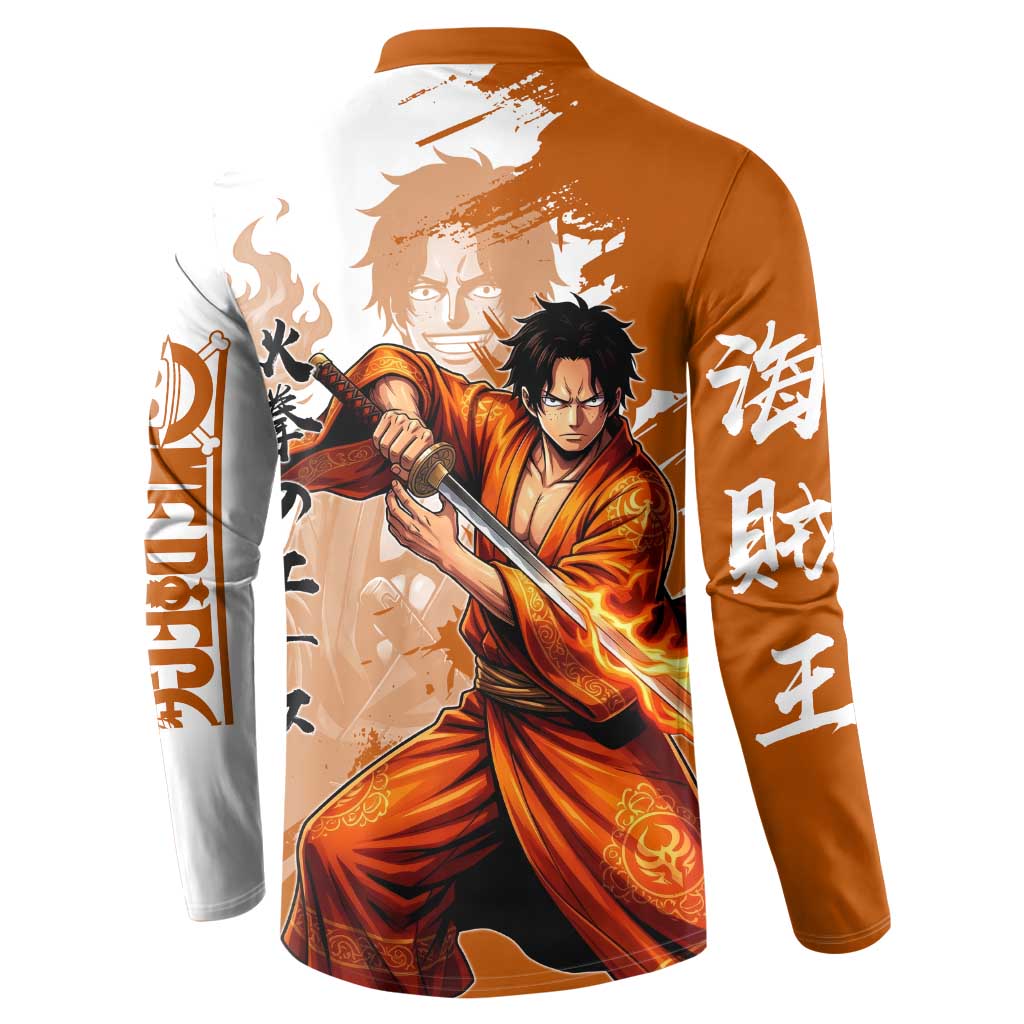 Wano Samurai Portgas D. Ace Button Sweatshirt Fiery One Piece Brush Art