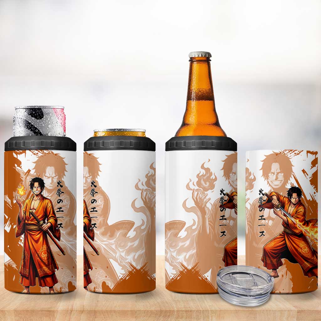 Wano Samurai Portgas D. Ace 4 in 1 Can Cooler Tumbler Fiery One Piece Brush Art