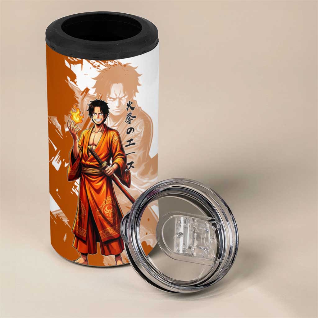 Wano Samurai Portgas D. Ace 4 in 1 Can Cooler Tumbler Fiery One Piece Brush Art
