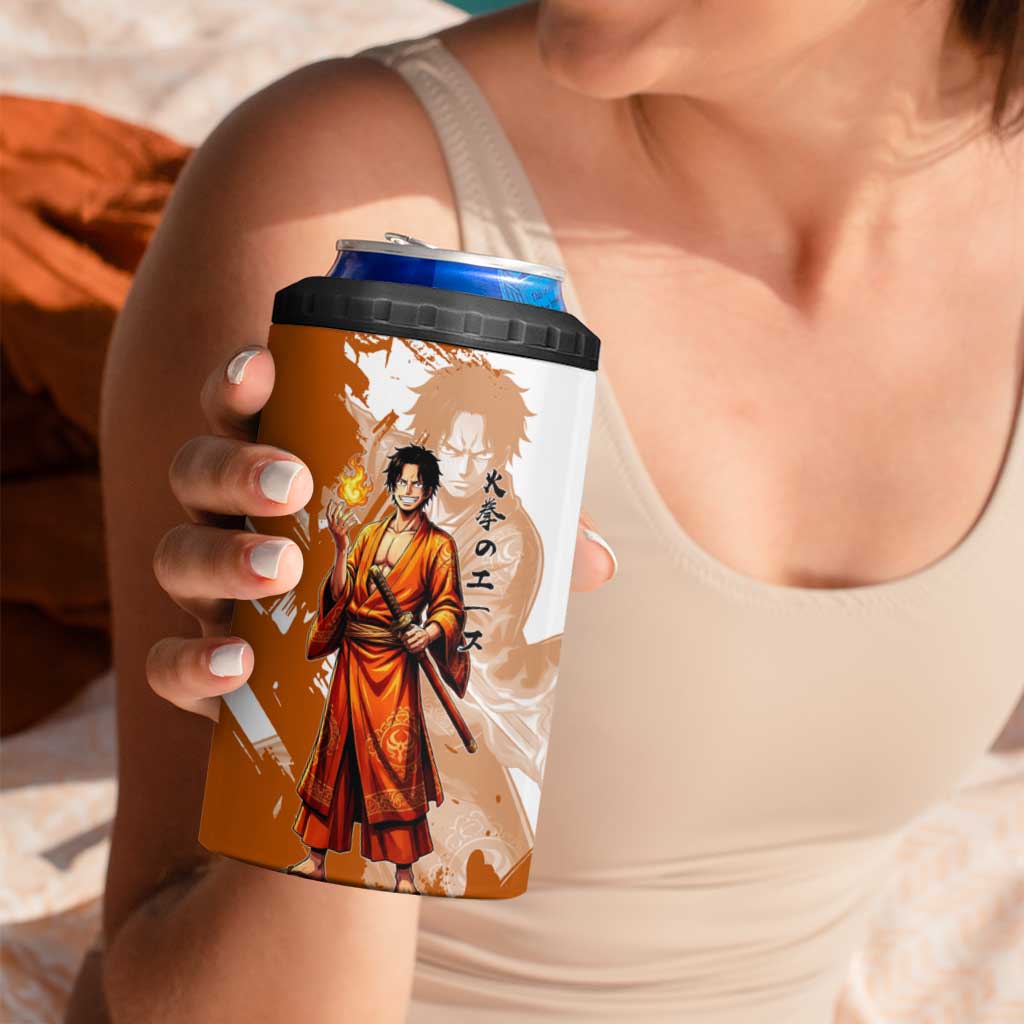 Wano Samurai Portgas D. Ace 4 in 1 Can Cooler Tumbler Fiery One Piece Brush Art