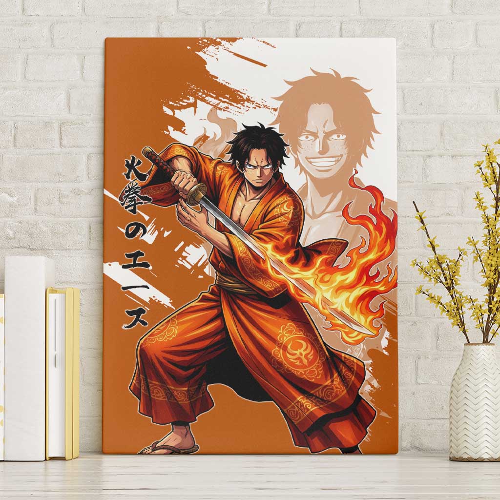 Wano Samurai Portgas D. Ace Canvas Wall Art Fiery One Piece Brush Art