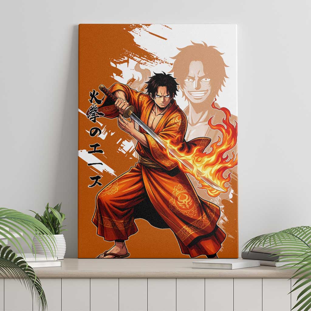 Wano Samurai Portgas D. Ace Canvas Wall Art Fiery One Piece Brush Art