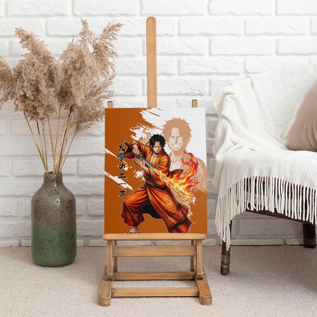Wano Samurai Portgas D. Ace Canvas Wall Art Fiery One Piece Brush Art