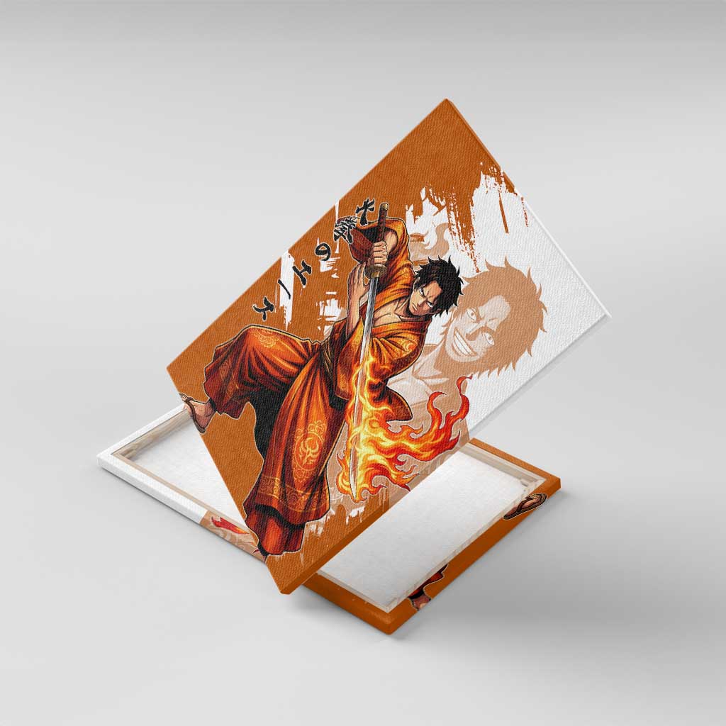 Wano Samurai Portgas D. Ace Canvas Wall Art Fiery One Piece Brush Art