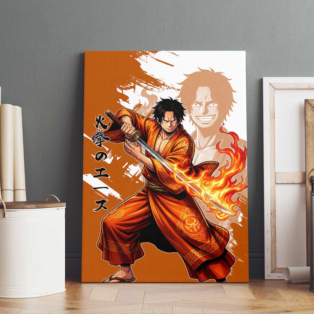 Wano Samurai Portgas D. Ace Canvas Wall Art Fiery One Piece Brush Art