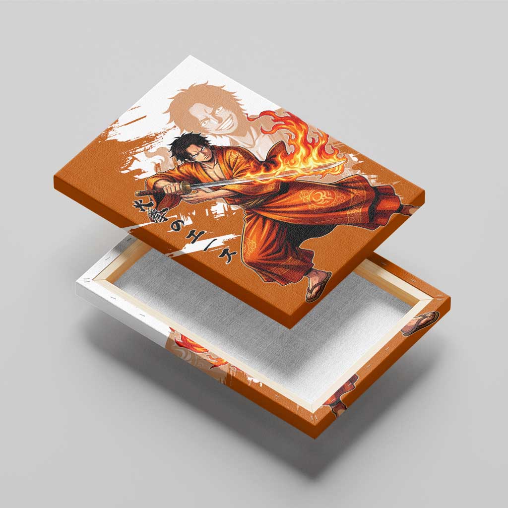 Wano Samurai Portgas D. Ace Canvas Wall Art Fiery One Piece Brush Art