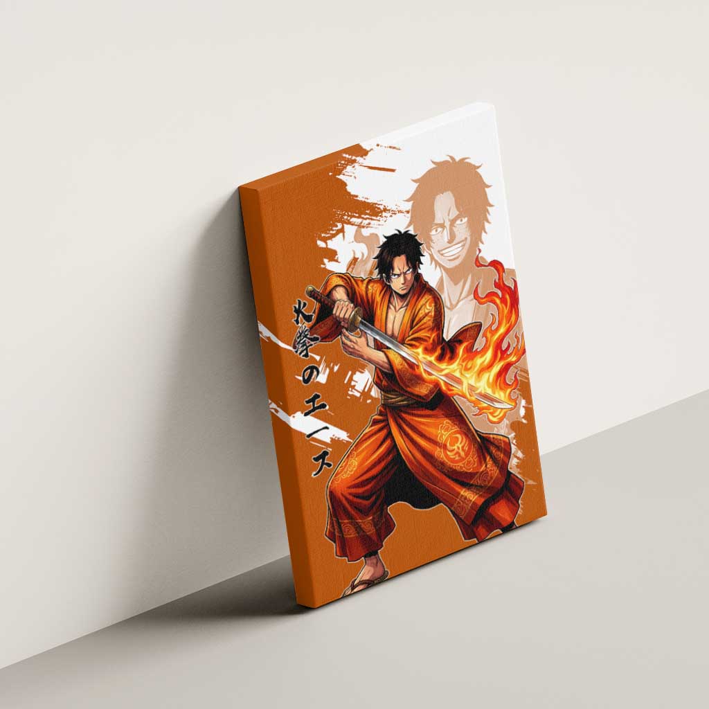 Wano Samurai Portgas D. Ace Canvas Wall Art Fiery One Piece Brush Art