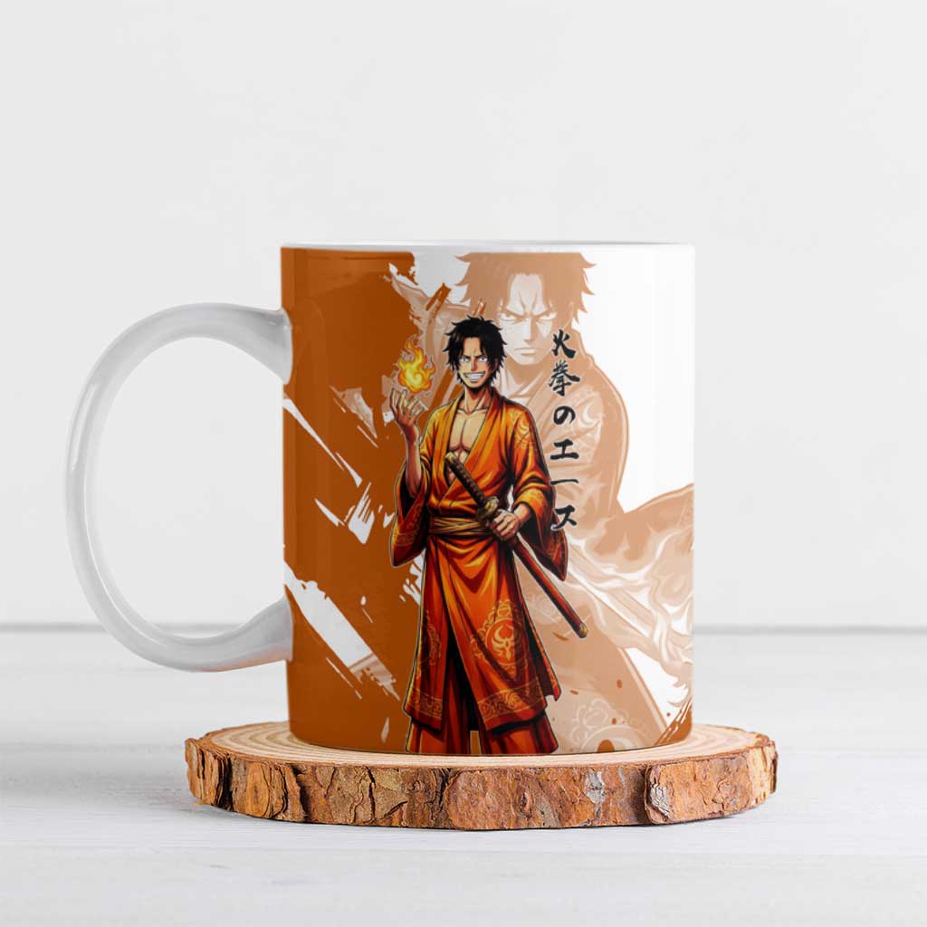 Wano Samurai Portgas D. Ace Ceramic Mug Fiery One Piece Brush Art