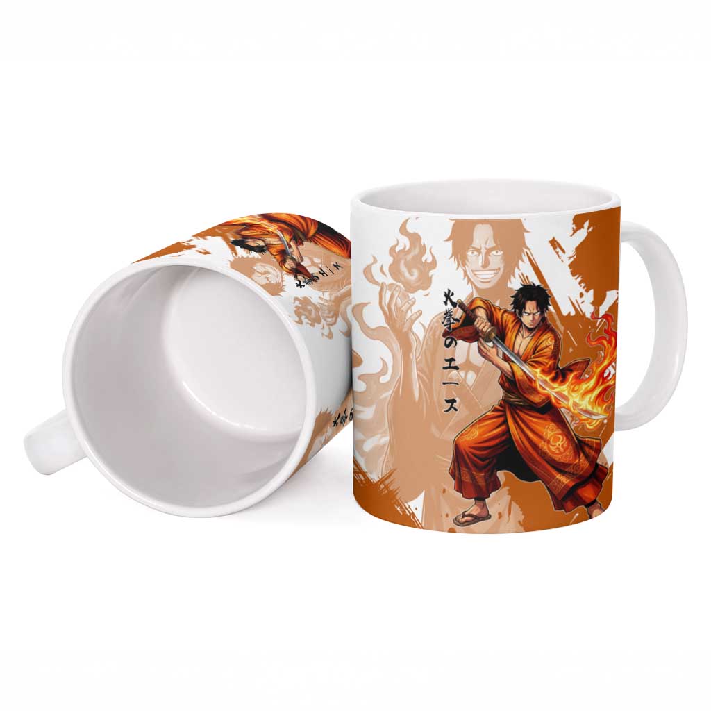 Wano Samurai Portgas D. Ace Ceramic Mug Fiery One Piece Brush Art
