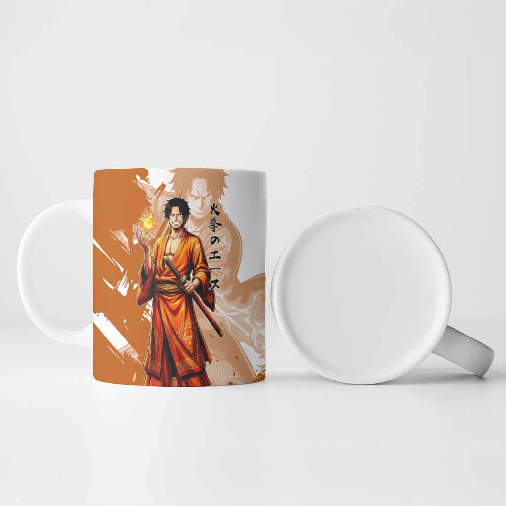 Wano Samurai Portgas D. Ace Ceramic Mug Fiery One Piece Brush Art