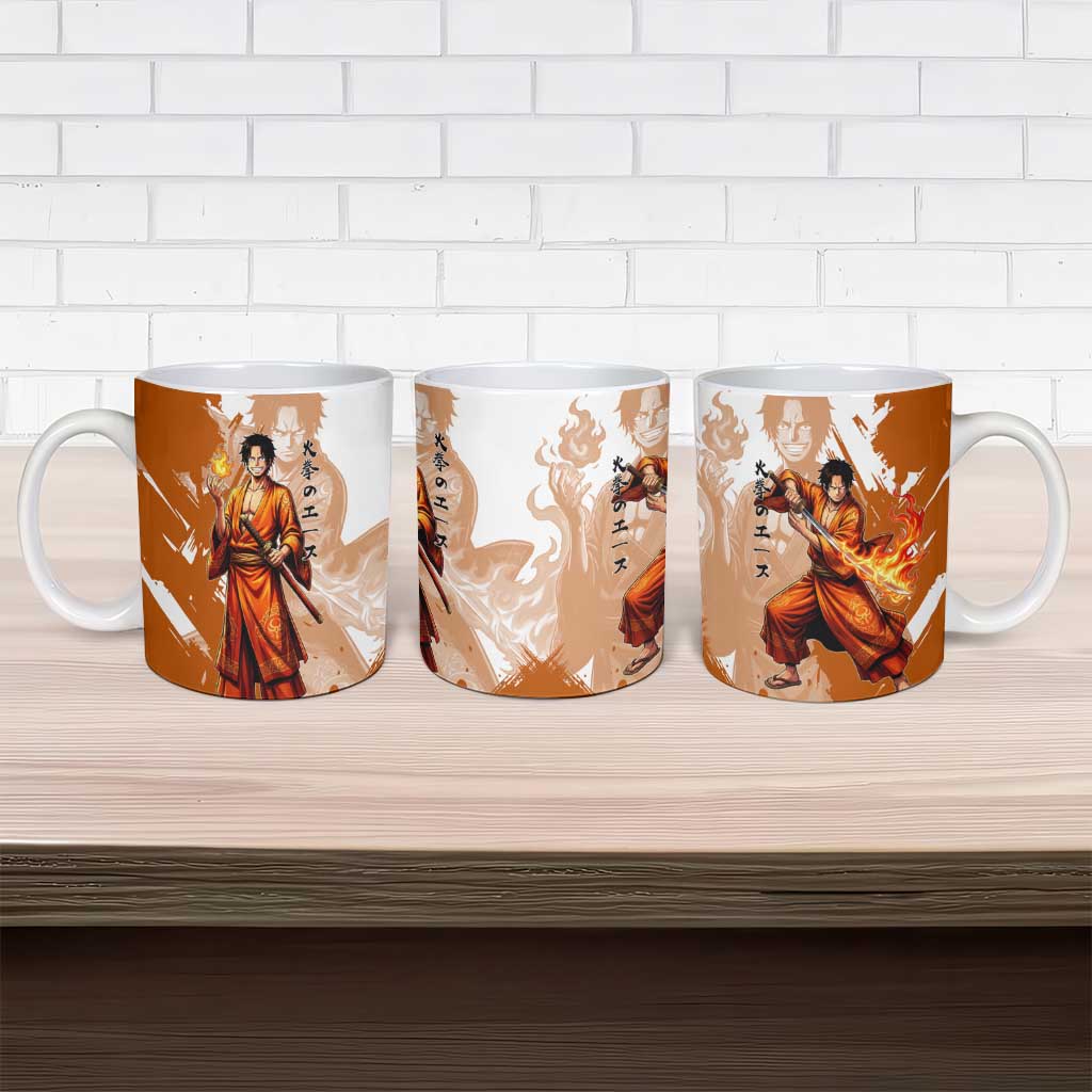 Wano Samurai Portgas D. Ace Ceramic Mug Fiery One Piece Brush Art