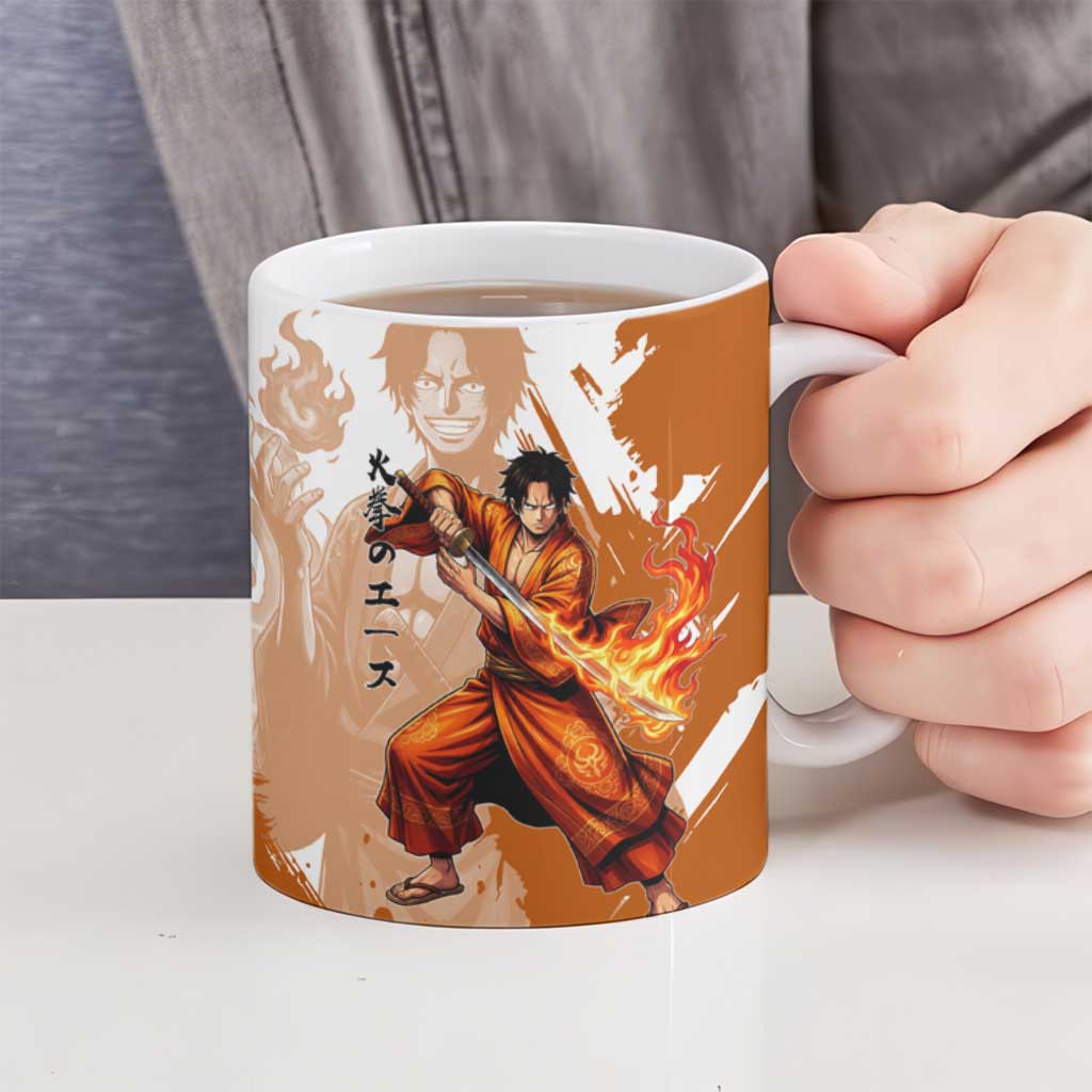 Wano Samurai Portgas D. Ace Ceramic Mug Fiery One Piece Brush Art