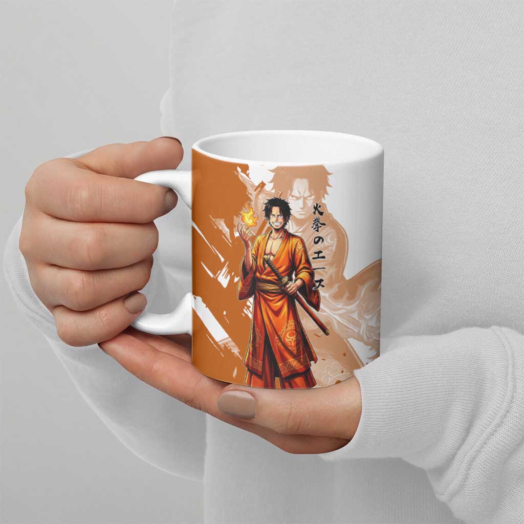 Wano Samurai Portgas D. Ace Ceramic Mug Fiery One Piece Brush Art