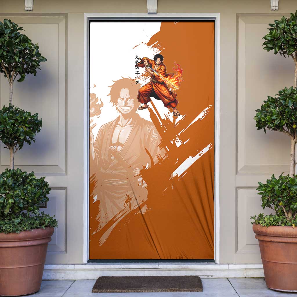 Wano Samurai Portgas D. Ace Door Cover Fiery One Piece Brush Art