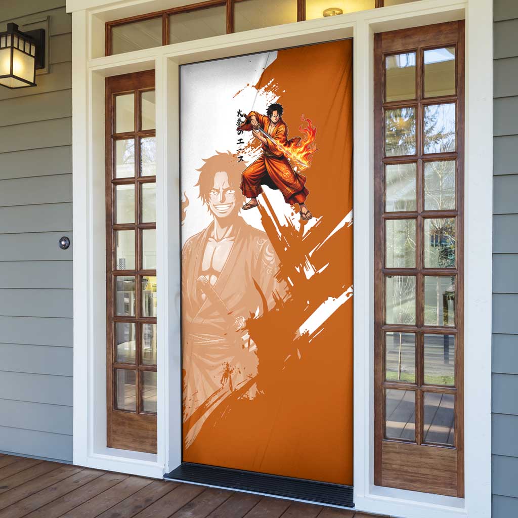 Wano Samurai Portgas D. Ace Door Cover Fiery One Piece Brush Art