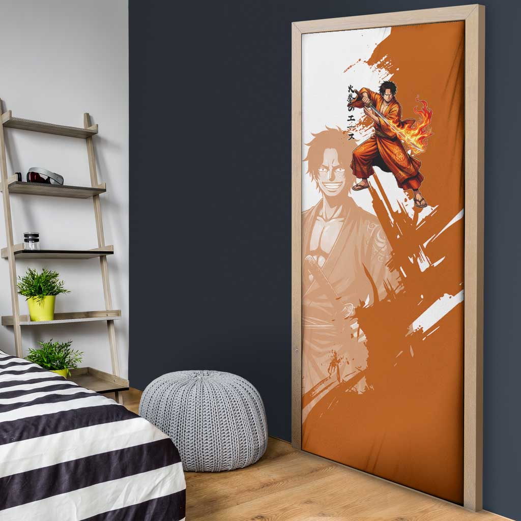 Wano Samurai Portgas D. Ace Door Cover Fiery One Piece Brush Art