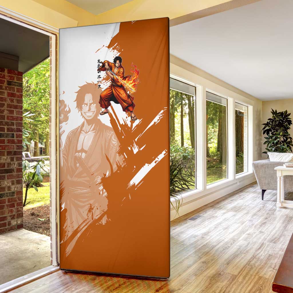Wano Samurai Portgas D. Ace Door Cover Fiery One Piece Brush Art
