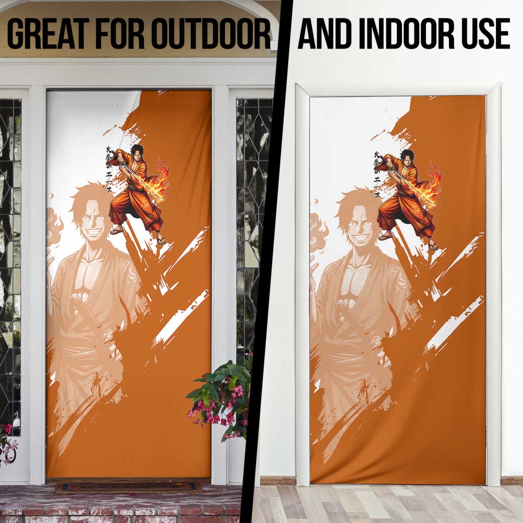 Wano Samurai Portgas D. Ace Door Cover Fiery One Piece Brush Art