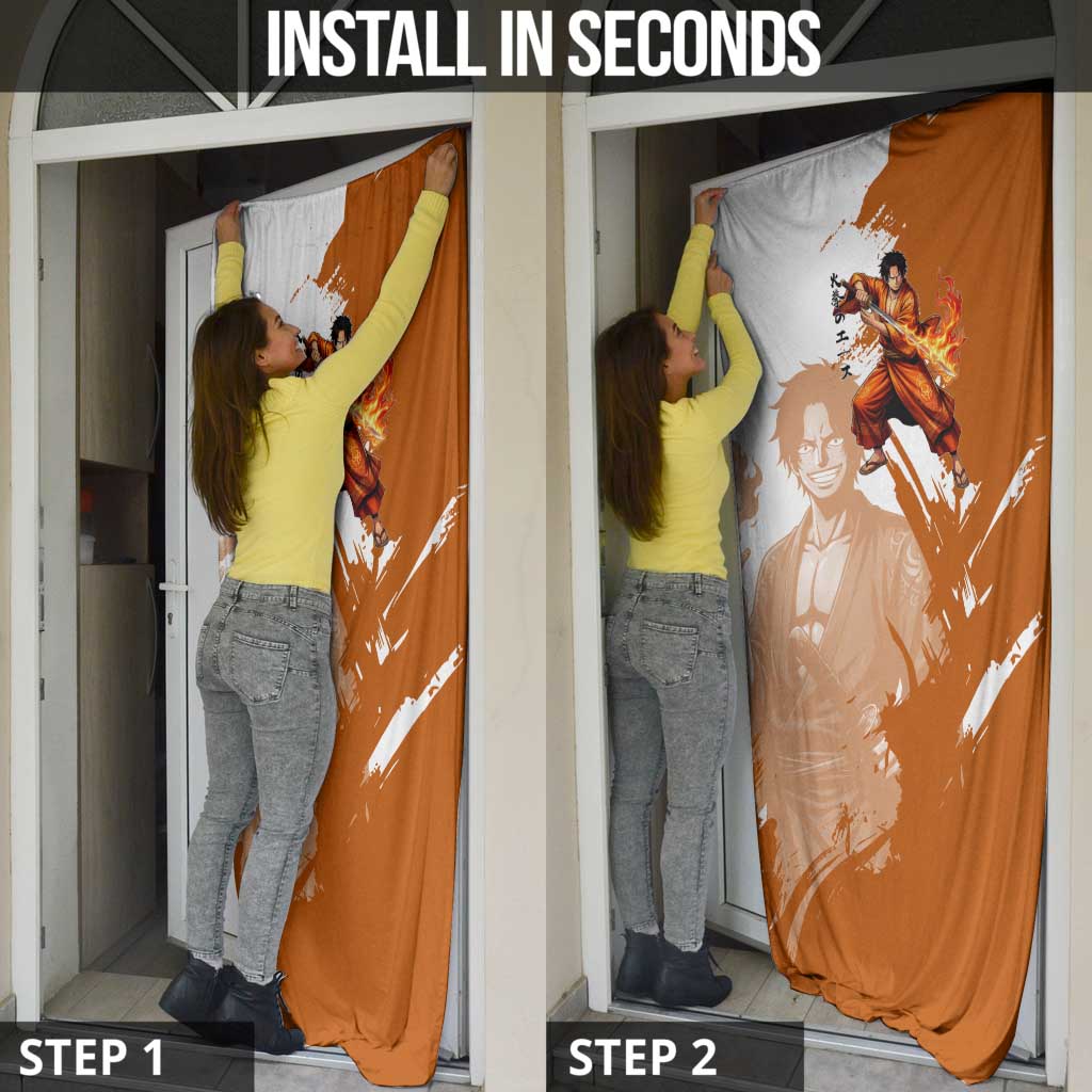 Wano Samurai Portgas D. Ace Door Cover Fiery One Piece Brush Art