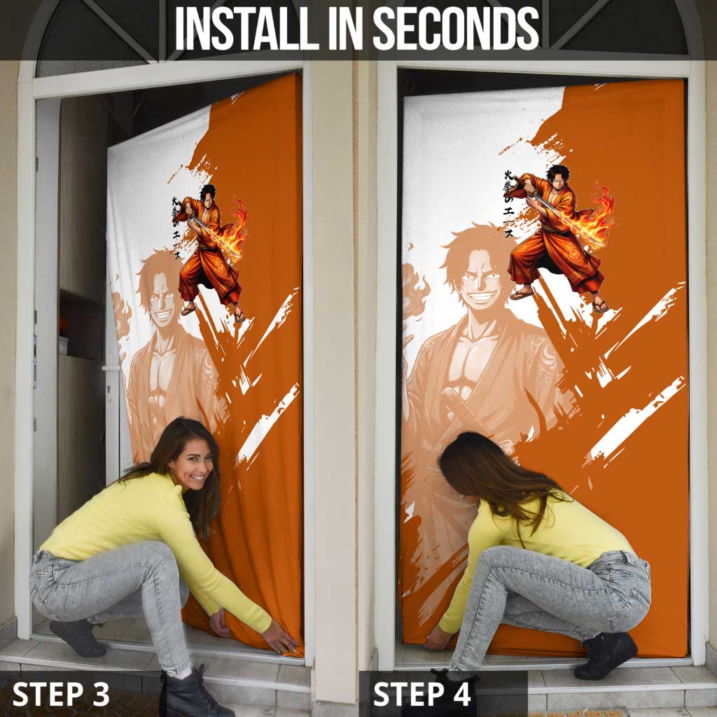 Wano Samurai Portgas D. Ace Door Cover Fiery One Piece Brush Art