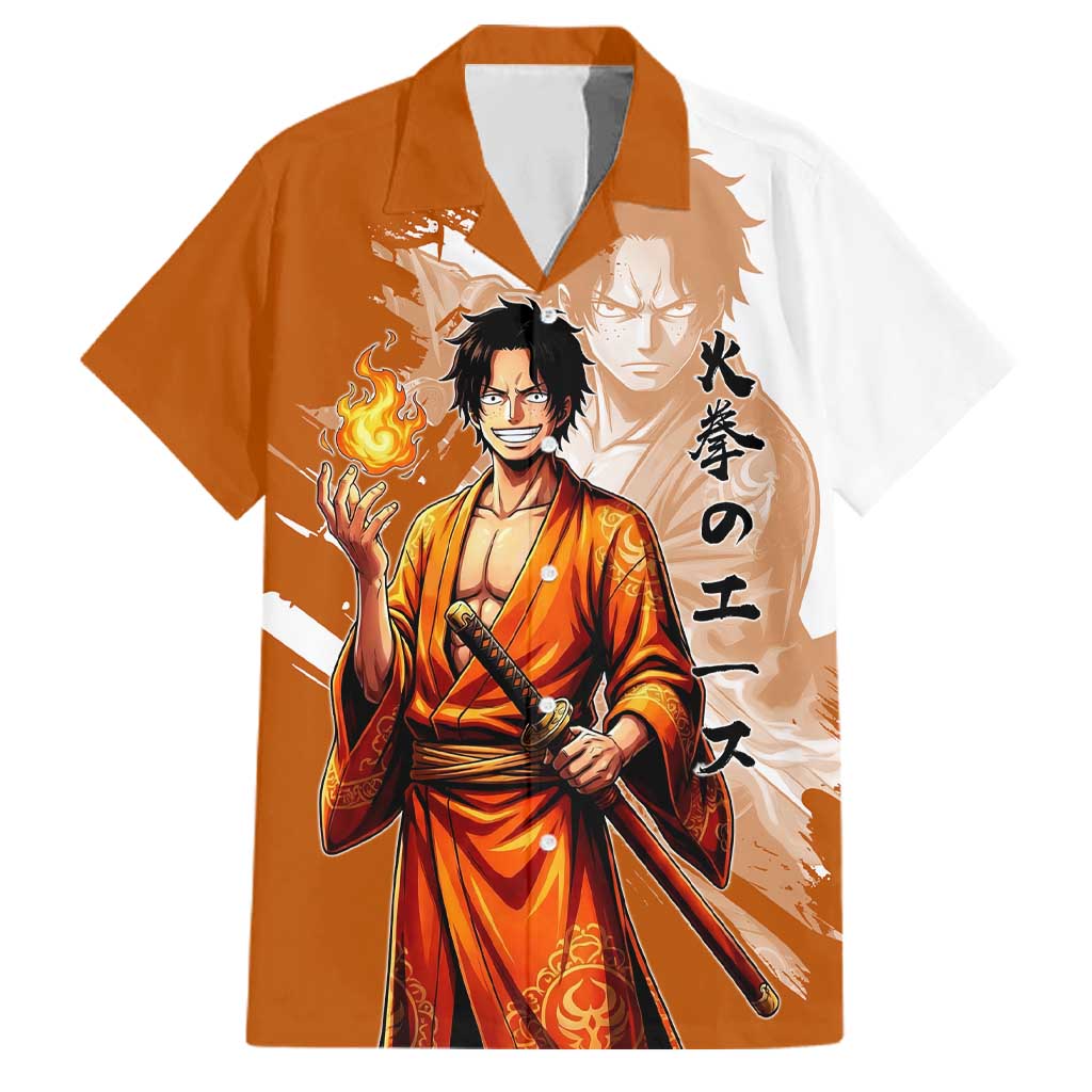 Wano Samurai Portgas D. Ace Family Matching Mermaid Dress and Hawaiian Shirt Fiery One Piece Brush Art