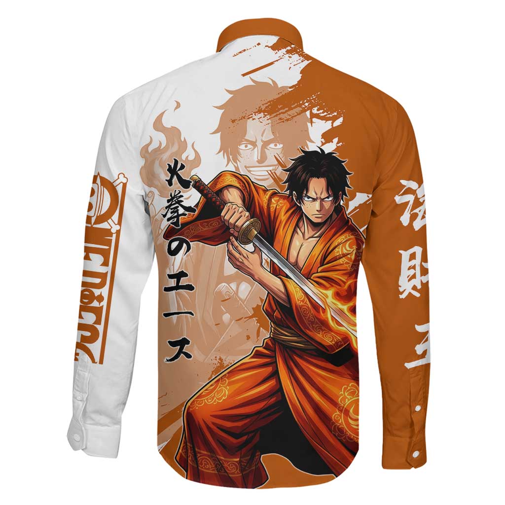 Wano Samurai Portgas D. Ace Family Matching Off The Shoulder Long Sleeve Dress and Hawaiian Shirt Fiery One Piece Brush Art