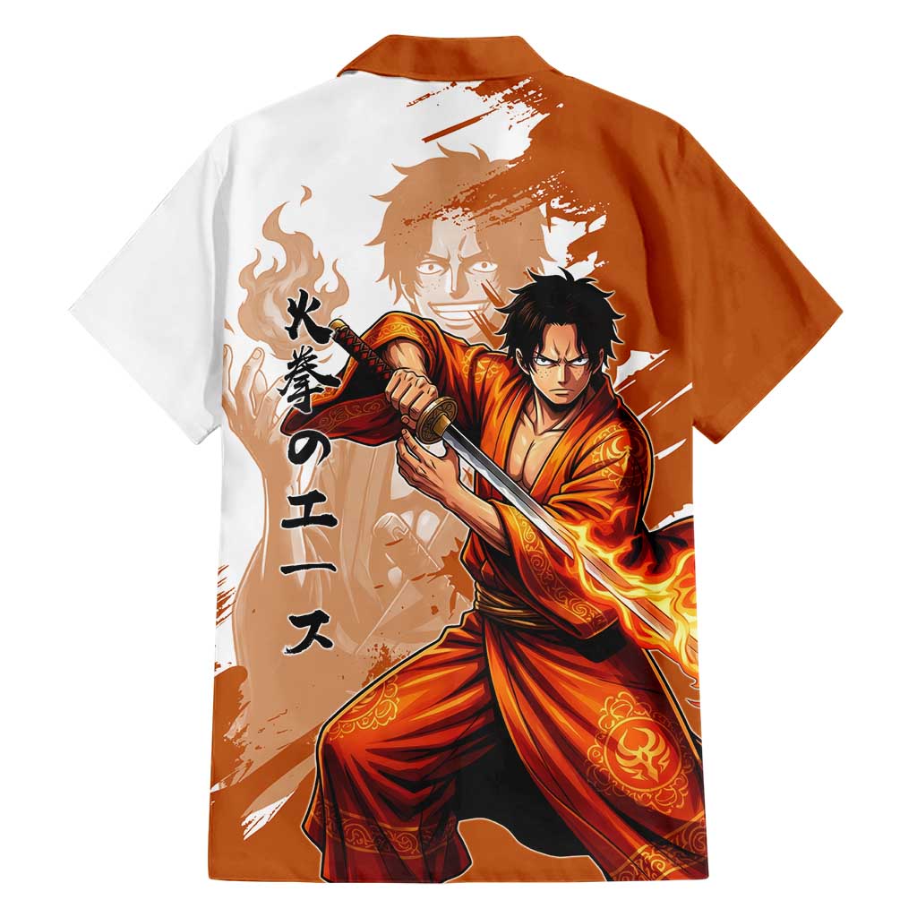 Wano Samurai Portgas D. Ace Family Matching Off Shoulder Short Dress and Hawaiian Shirt Fiery One Piece Brush Art
