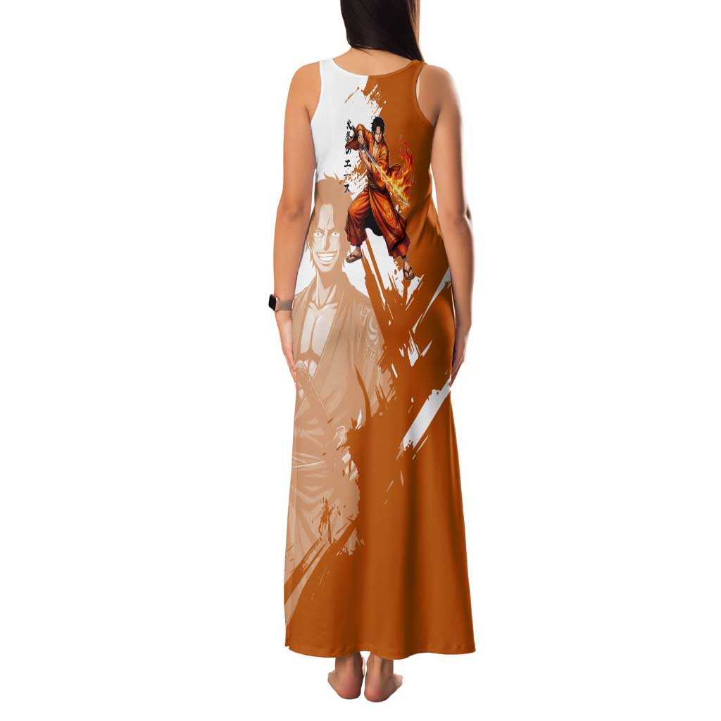 Wano Samurai Portgas D. Ace Family Matching Tank Maxi Dress and Hawaiian Shirt Fiery One Piece Brush Art