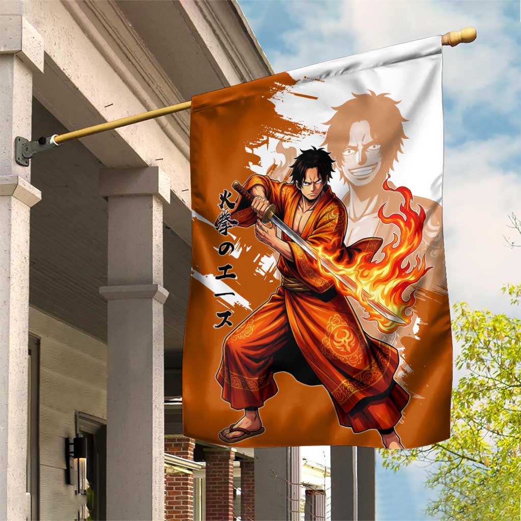 Wano Samurai Portgas D. Ace Garden Flag Fiery One Piece Brush Art