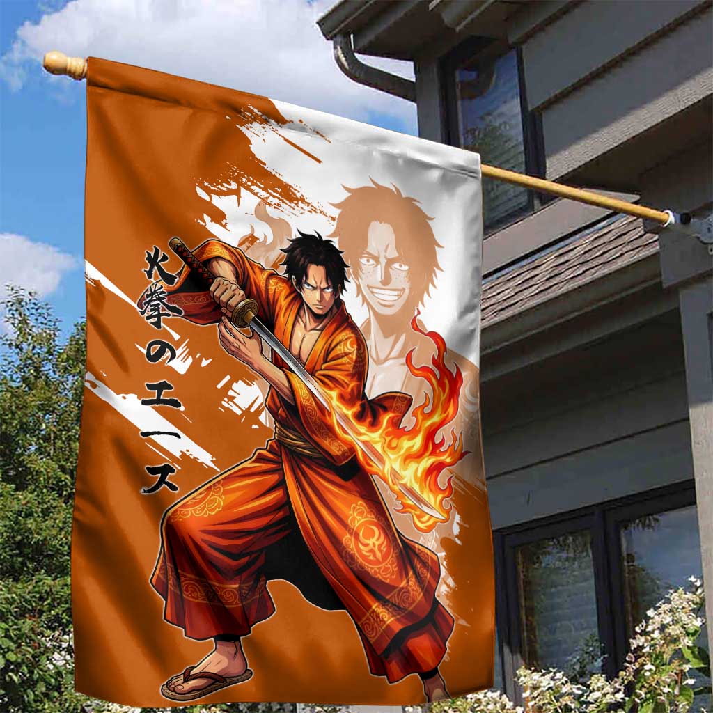 Wano Samurai Portgas D. Ace Garden Flag Fiery One Piece Brush Art