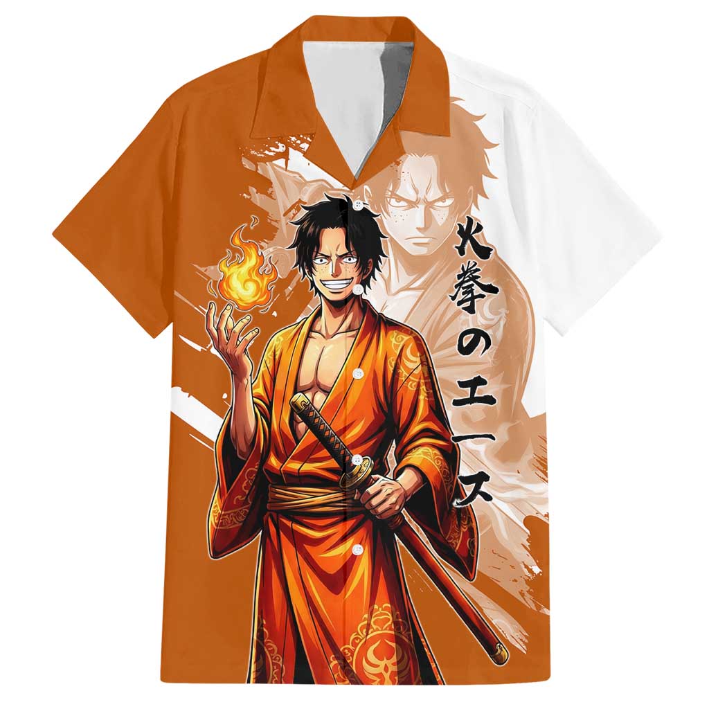 Wano Samurai Portgas D. Ace Hawaiian Shirt Fiery One Piece Brush Art