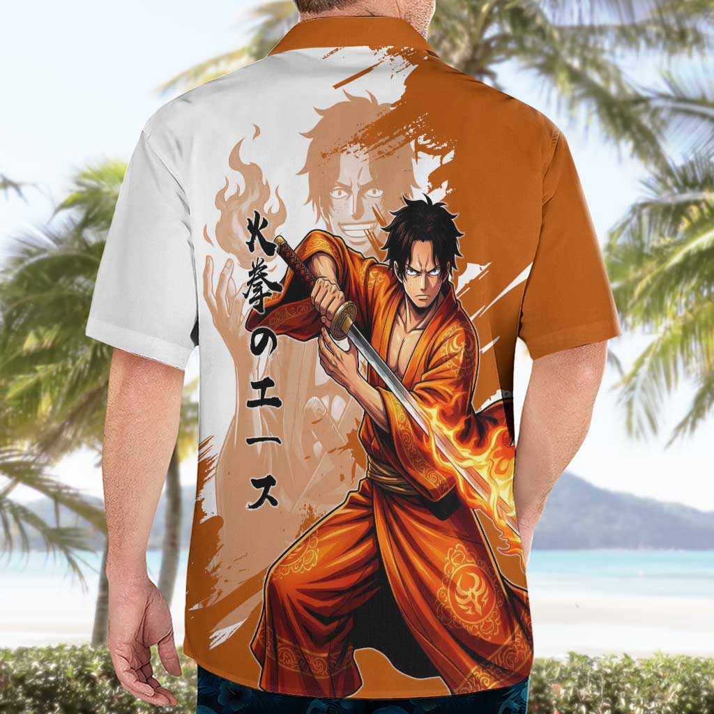 Wano Samurai Portgas D. Ace Hawaiian Shirt Fiery One Piece Brush Art