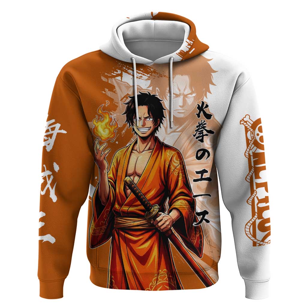 Wano Samurai Portgas D. Ace Hoodie Fiery One Piece Brush Art