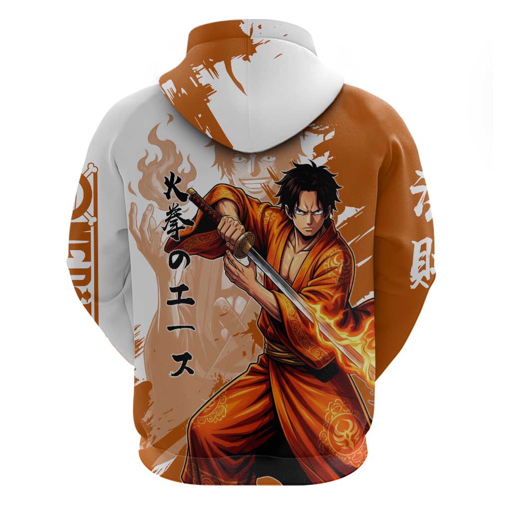 Wano Samurai Portgas D. Ace Hoodie Fiery One Piece Brush Art