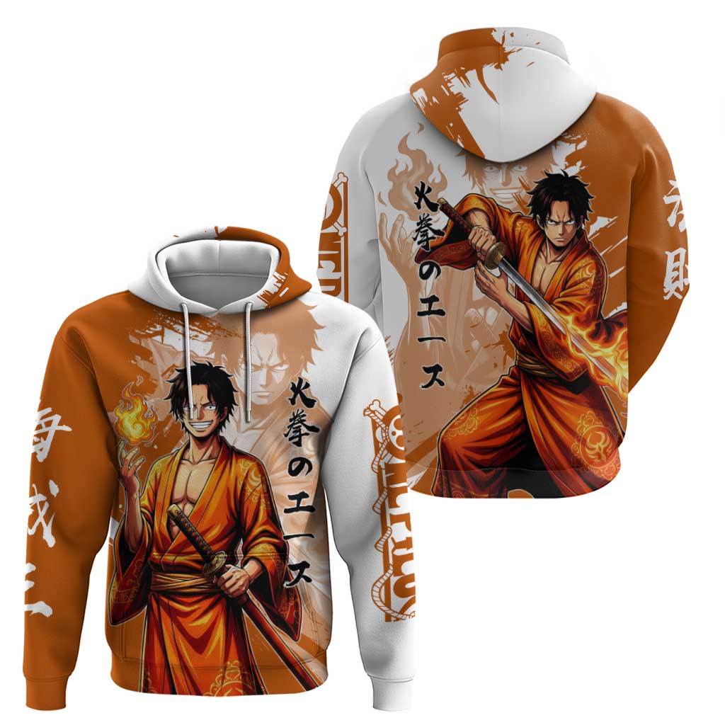Wano Samurai Portgas D. Ace Hoodie Fiery One Piece Brush Art