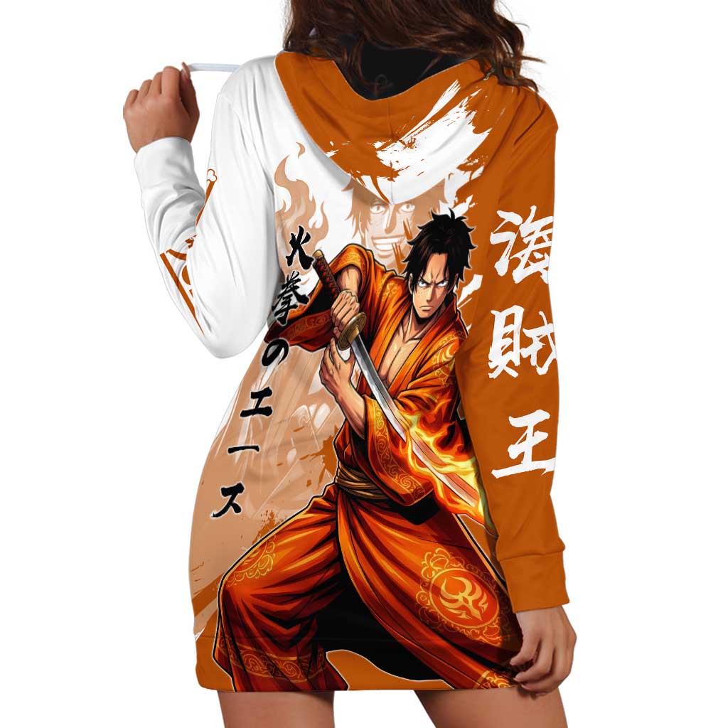 Wano Samurai Portgas D. Ace Hoodie Dress Fiery One Piece Brush Art