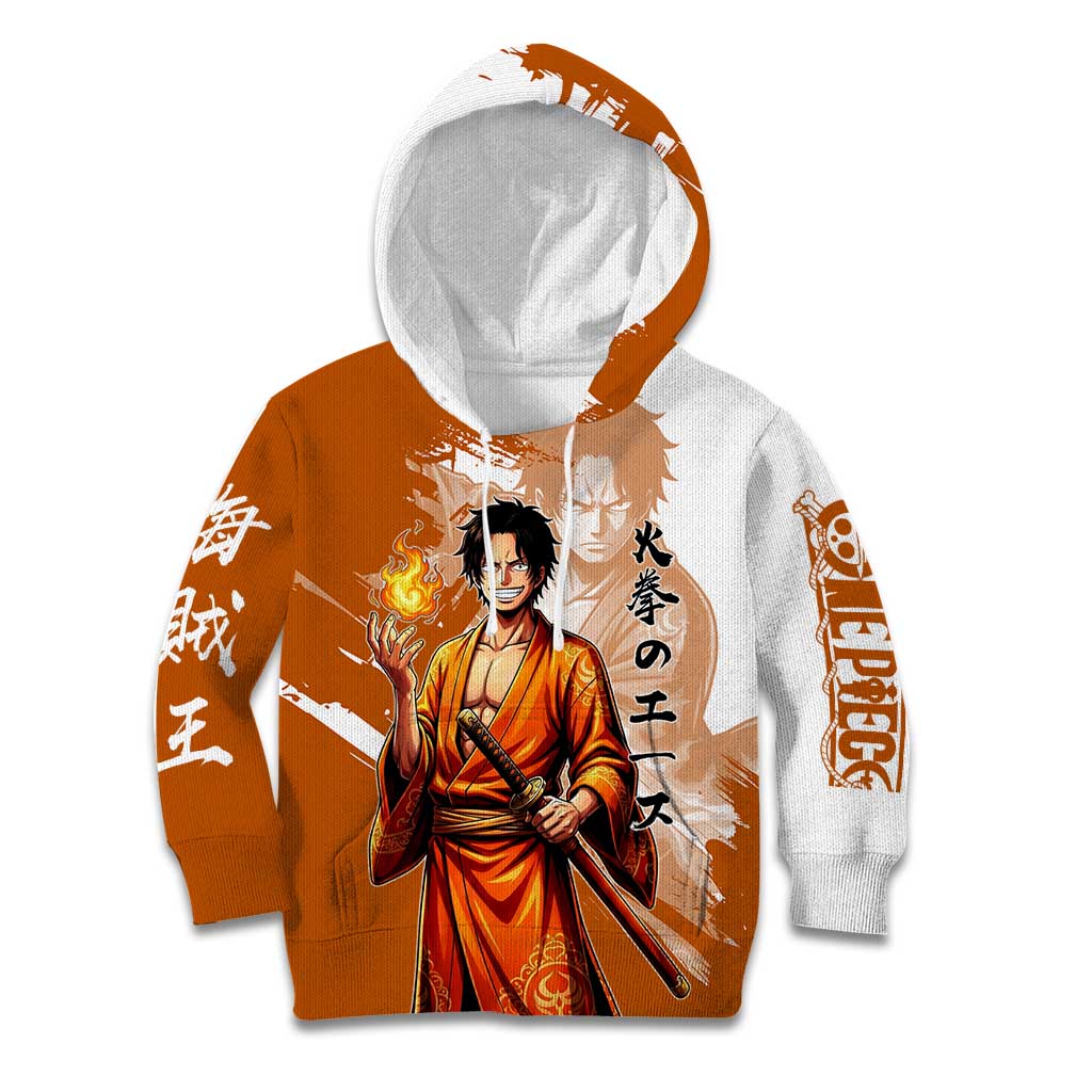 Wano Samurai Portgas D. Ace Kid Hoodie Fiery One Piece Brush Art