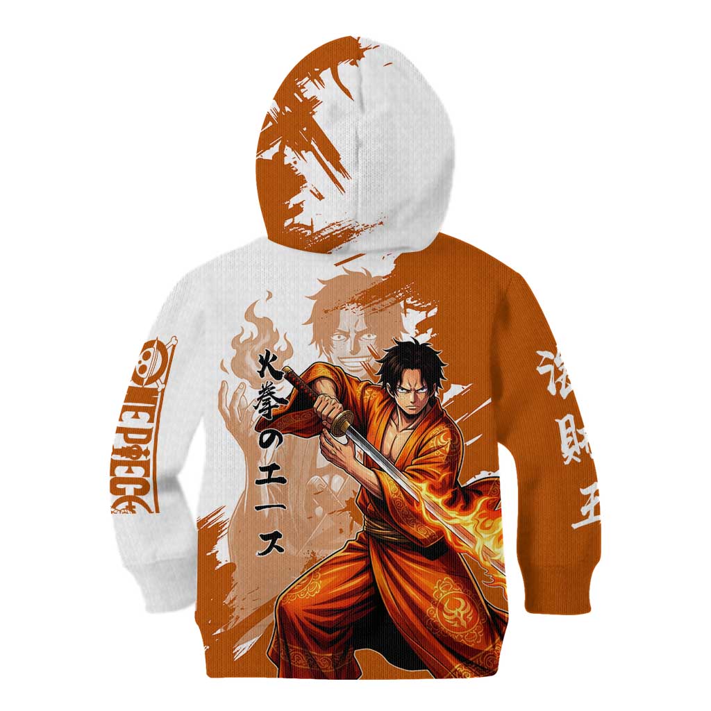 Wano Samurai Portgas D. Ace Kid Hoodie Fiery One Piece Brush Art