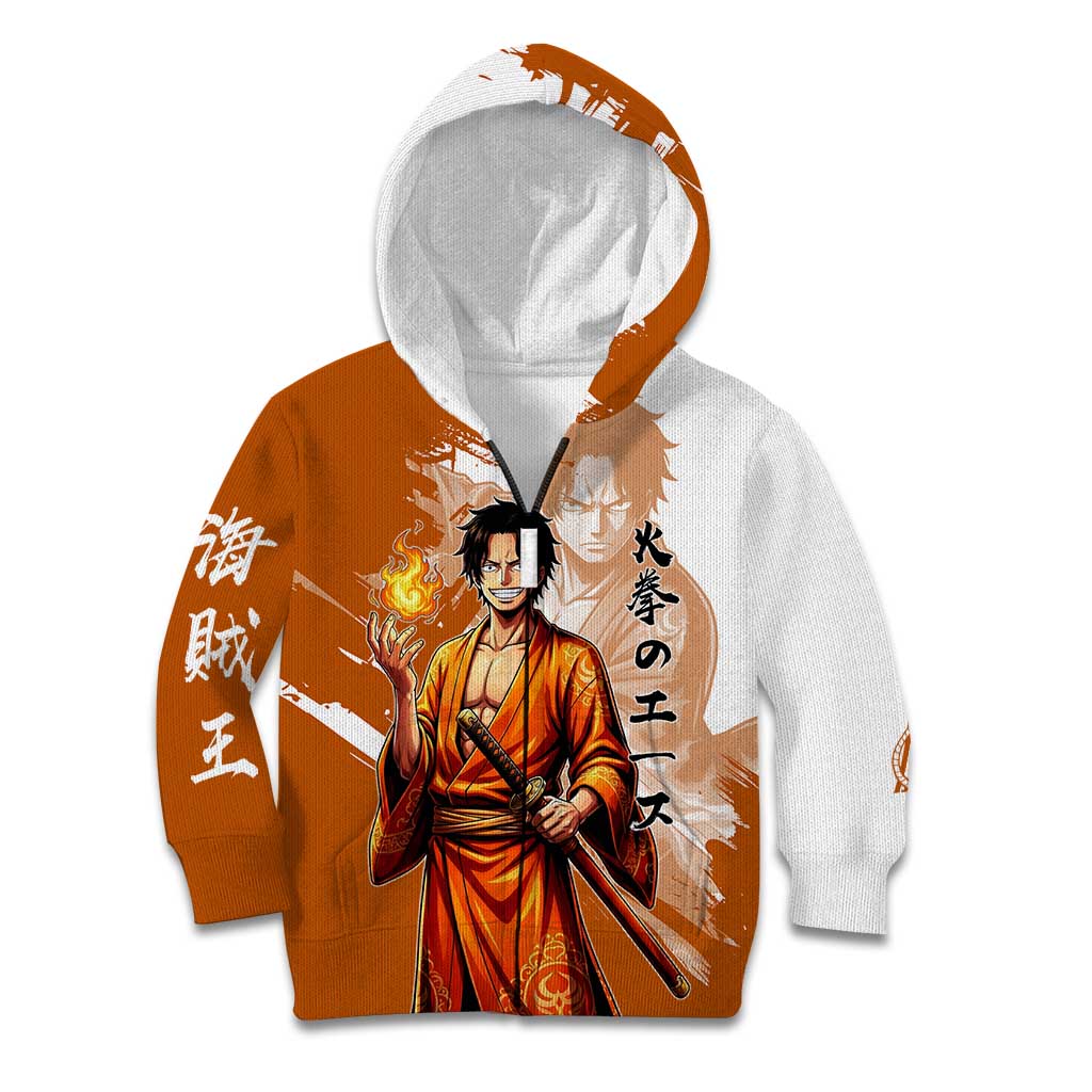 Wano Samurai Portgas D. Ace Kid Hoodie Fiery One Piece Brush Art
