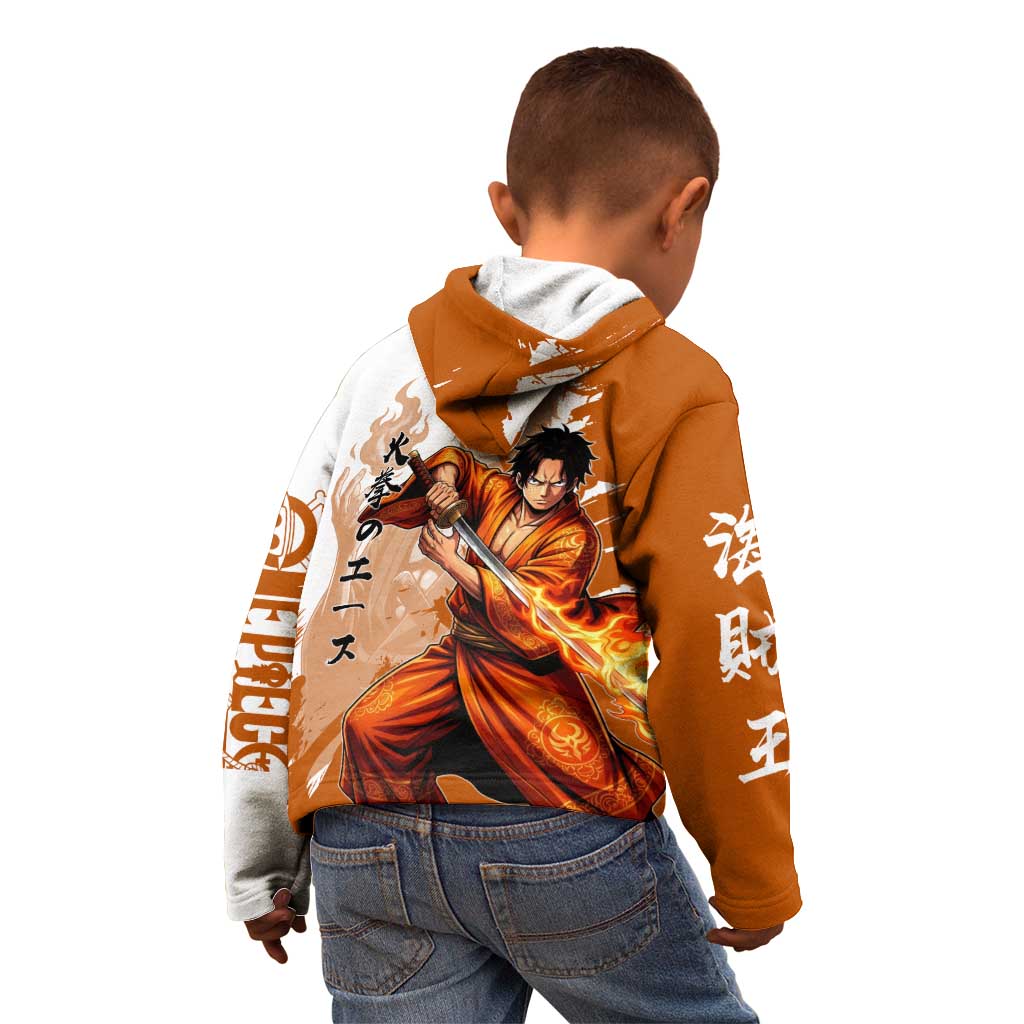 Wano Samurai Portgas D. Ace Kid Hoodie Fiery One Piece Brush Art