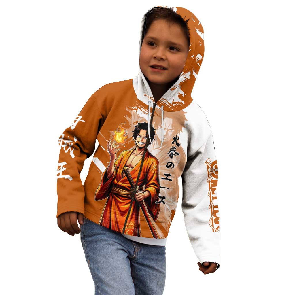 Wano Samurai Portgas D. Ace Kid Hoodie Fiery One Piece Brush Art