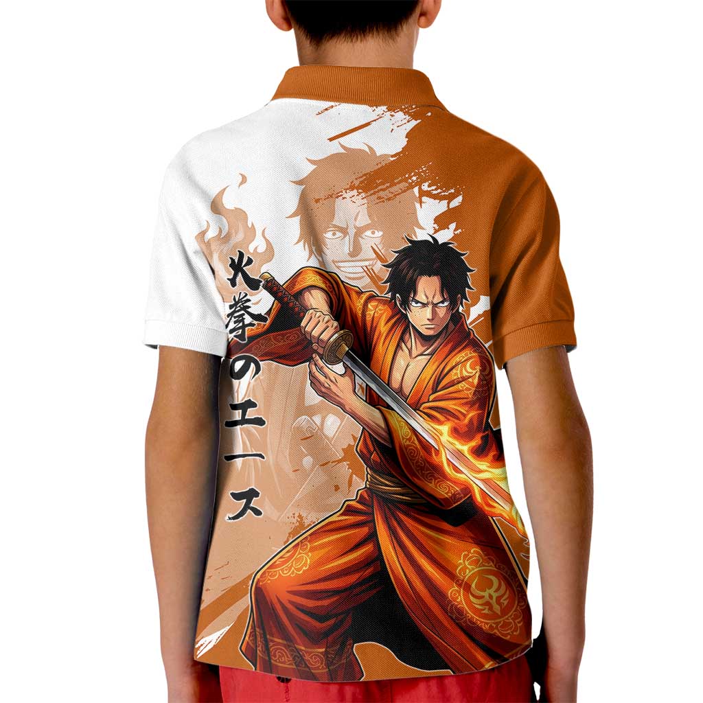 Wano Samurai Portgas D. Ace Kid Polo Shirt Fiery One Piece Brush Art